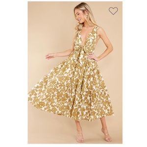 Always Authentic Ivory and Tan Floral Print Dress